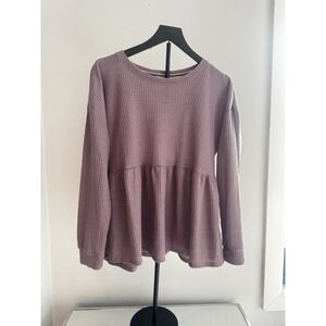 Knox Rose Top Women's Size Large Purple‎ Waffle Knit Peplum Hem Boho Blouse